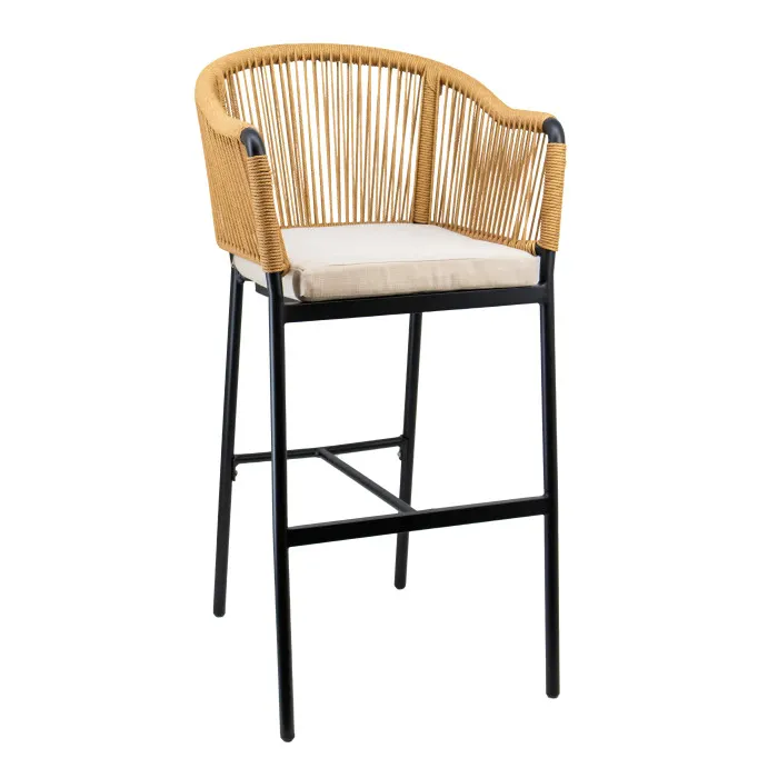 G & A 954 - Stackable Swivel Barstool, All-Weather Aluminum Frame, Woven Rope Seat, Black Finish, Nylon Glides