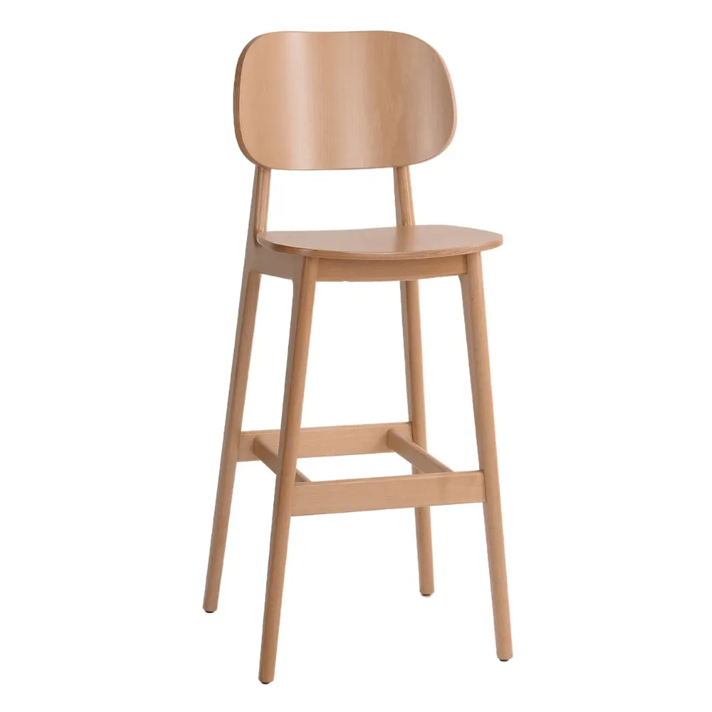 G & A 9615-VS Barstool – Solid Wood Back, Veneer Seat, Beechwood Frame, Metal Brackets, Plastic Glides