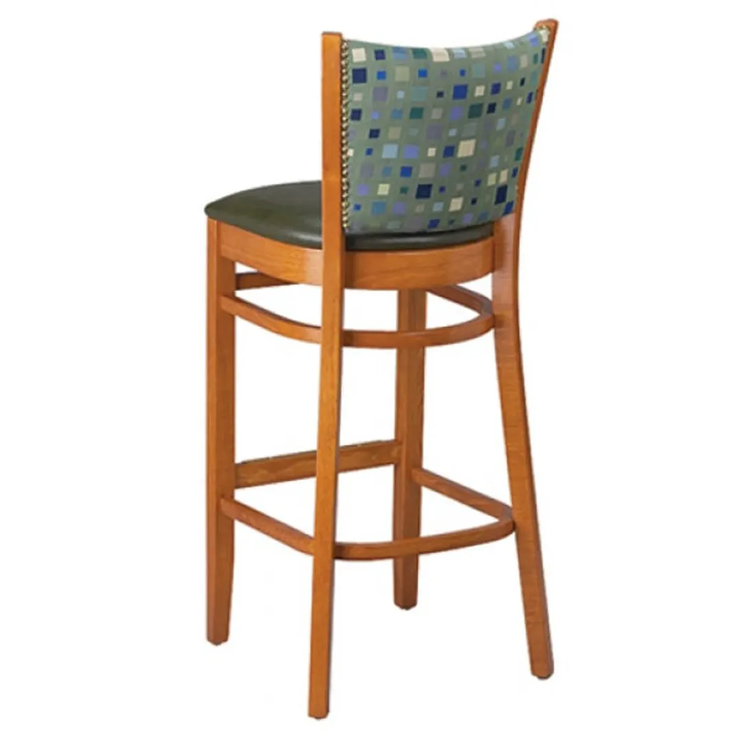 G & A 9632 Bristol Barstool with Upholstered Padded Back and Seat, European Beechwood Frame, Nailheads, Footrest
