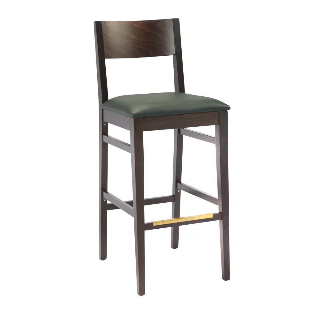 G & A 9643 Mercer Barstool, Wood Back, Upholstered Padded Seat, Walnut Finish, European Beechwood Frame, Footrest
