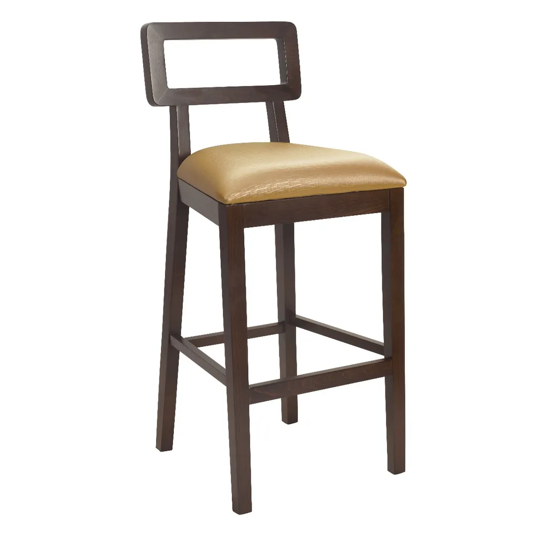 G & A 9648-PS Nova Barstool – Walnut Finish, Beechwood Frame, Wood Cut‑Out Back, Padded Seat