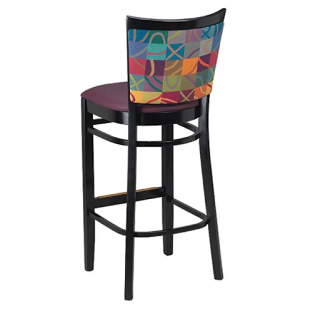 G & A 9650FP NAIL Checker Barstool, Upholstered Padded Back & Seat, European Beechwood Frame, Nailheads, Footrest