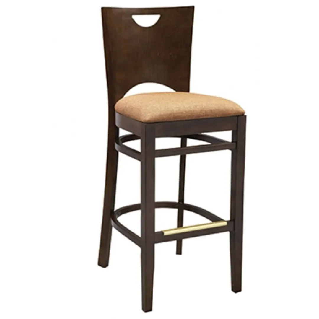 G & A 9693PS Chloe Barstool, European Beechwood Frame, Wood Back, Upholstered Padded Seat, Footrest, Mortise and Tenon Construction
