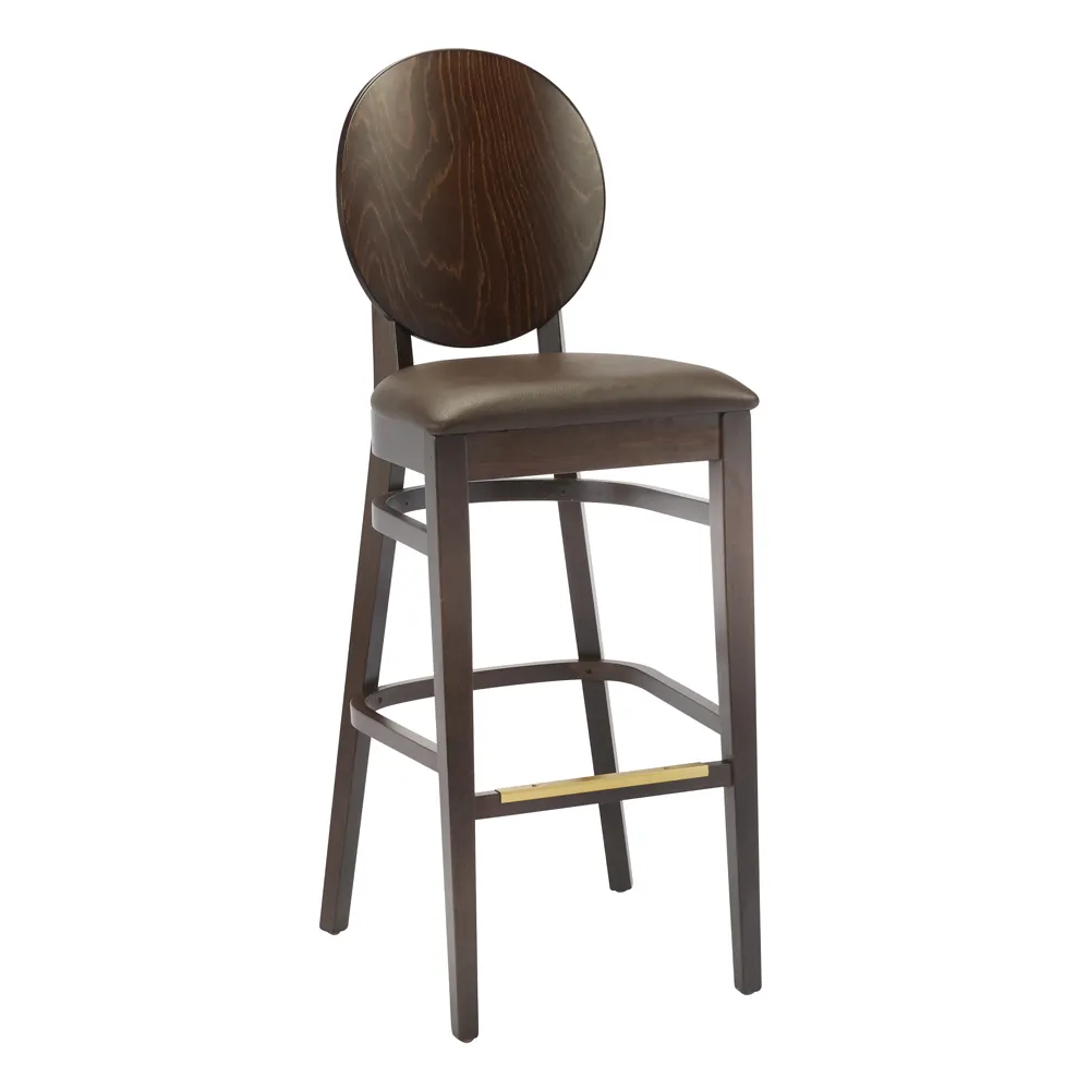 G & A 9778 Belvedere Barstool, European Beechwood Frame, Walnut Finish, Oval Wood Back, Upholstered Padded Seat, Mortise and Tenon Construction