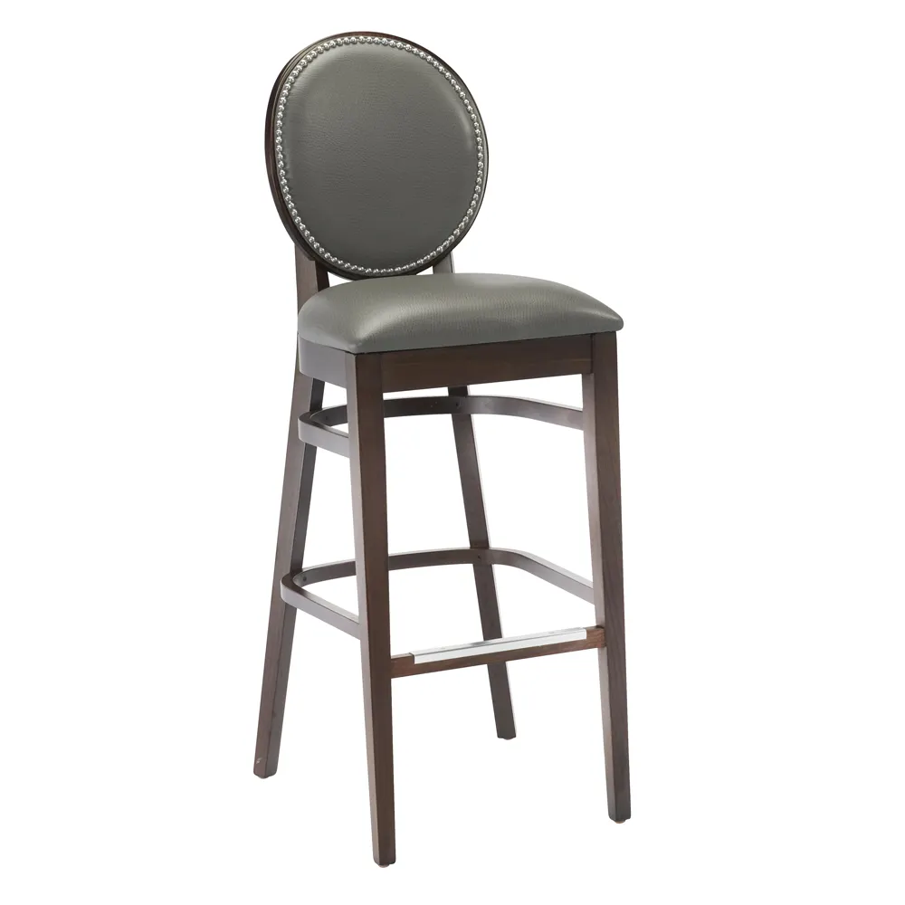 G & A 9778FP NAIL Belvedere Barstool, Upholstered Seat, Wood Back, European Beechwood Frame, Walnut Finish, Armless, Mortise and Tenon Construction