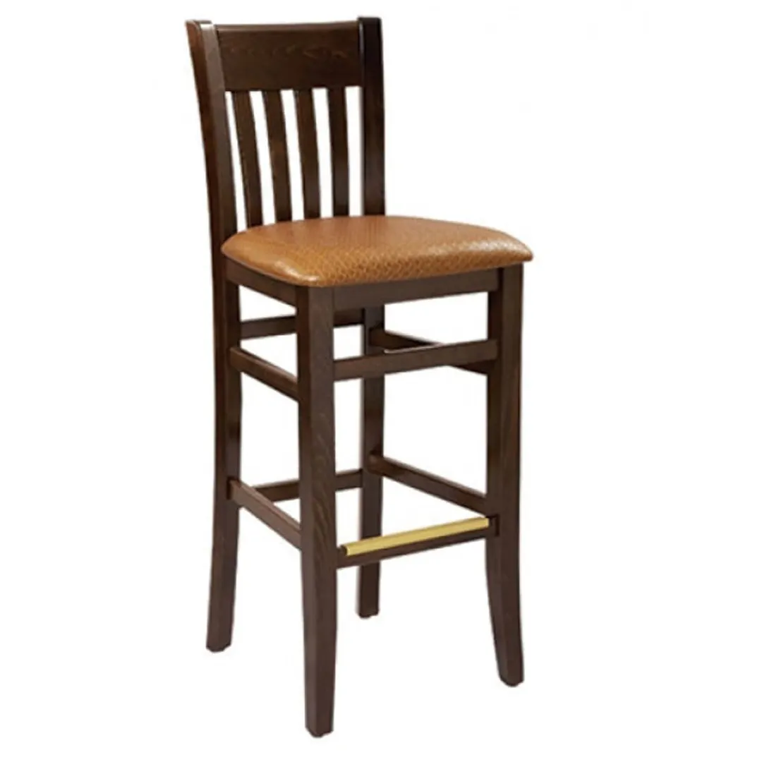 G & A 9805PS Napa Barstool, Slat Back, Upholstered Padded Seat, European Beechwood Frame, Footrest, Mortise and Tenon Construction