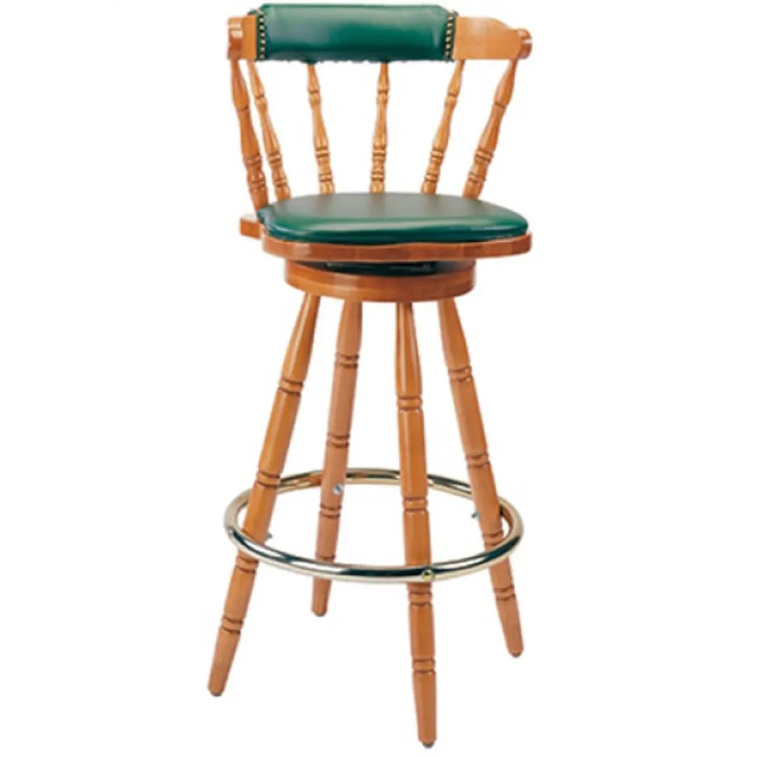 G & A 9850FP Colonial Swivel Barstool – Upholstered Seat, Spoke Back, Beechwood Frame, Plastic Glides