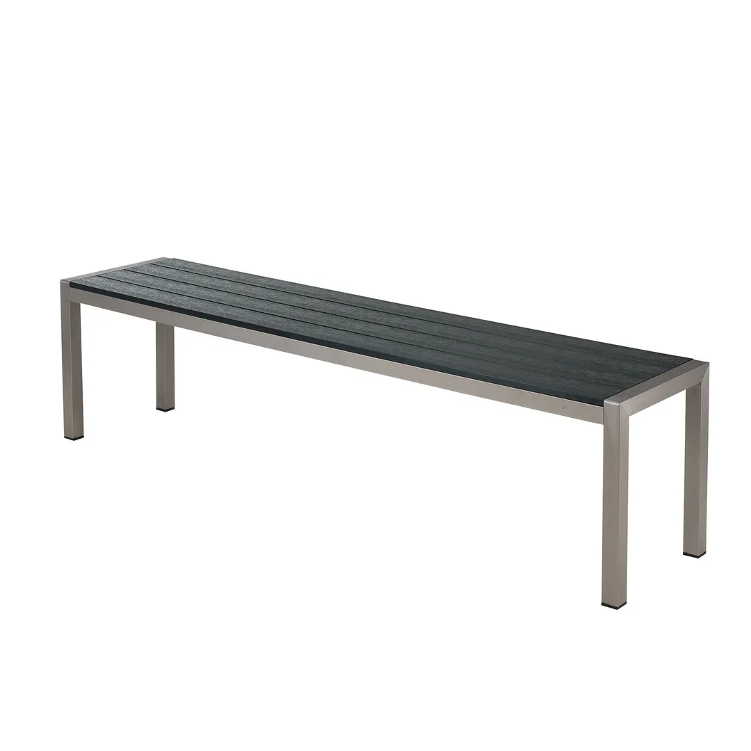 G & A STB1669 16" x 69" Outdoor Bench, Synthetic Teak Slats, Aluminum Frame, 61-72" Width