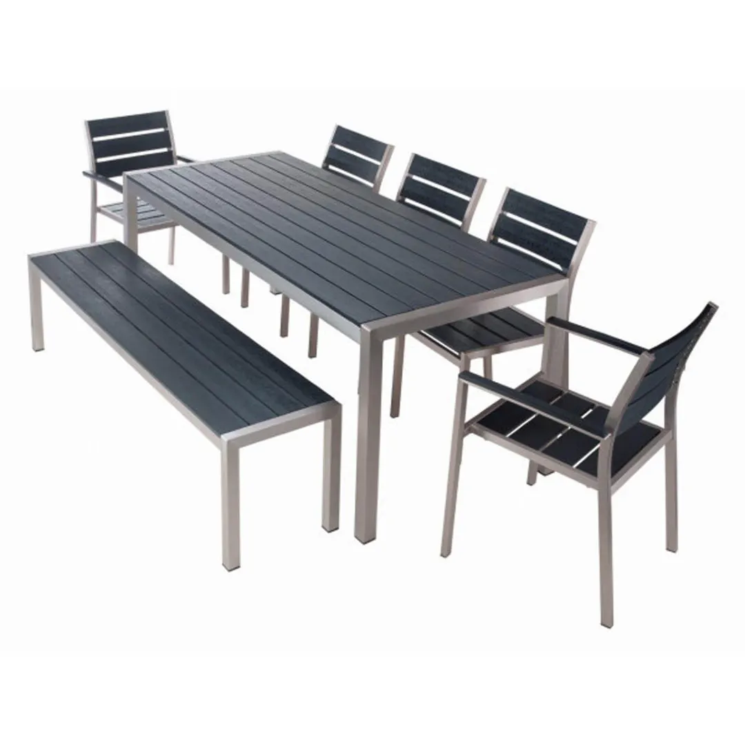 G & A STC3152 Rectangular 31x52 Outdoor Dining Table, Synthetic Teak Top, Brushed Aluminum Frame