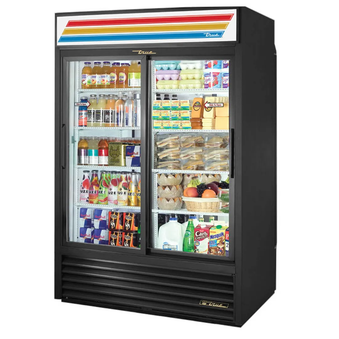 True GDM-47-HC-LD 54" 2-Section Glass Sliding Door Refrigerated Merchandiser, 44 Cu. Ft.