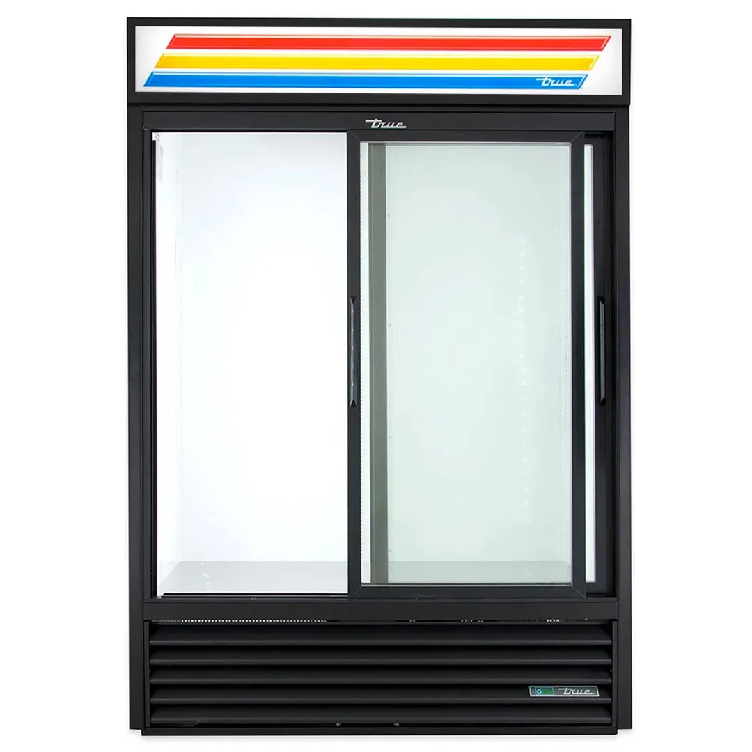 True GDM-47-HC-LD 54" 2-Section Glass Sliding Door Refrigerated Merchandiser, 44 Cu. Ft.