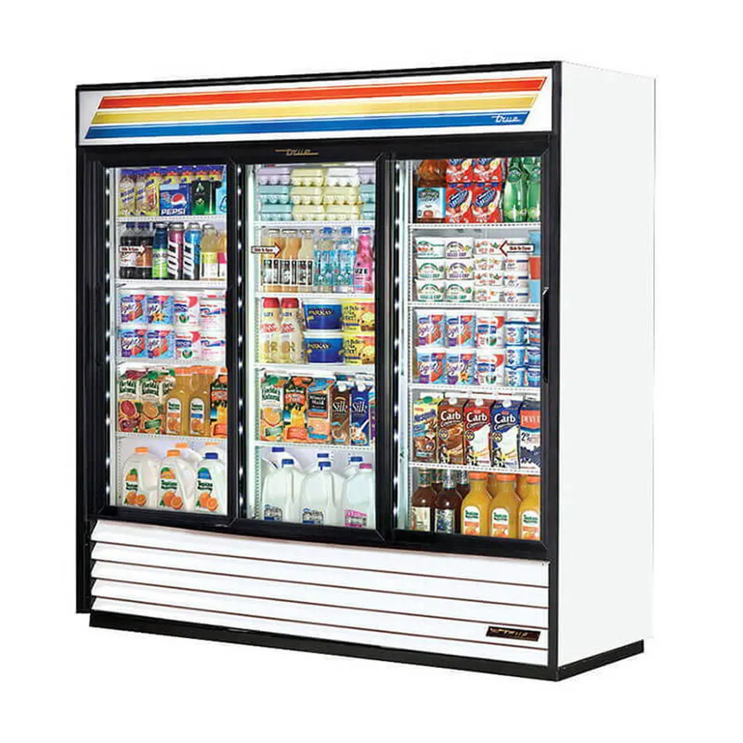 True GDM-69-HC-LD 78" 3-Section Thermal Glass Sliding Door Refrigerated Merchandiser