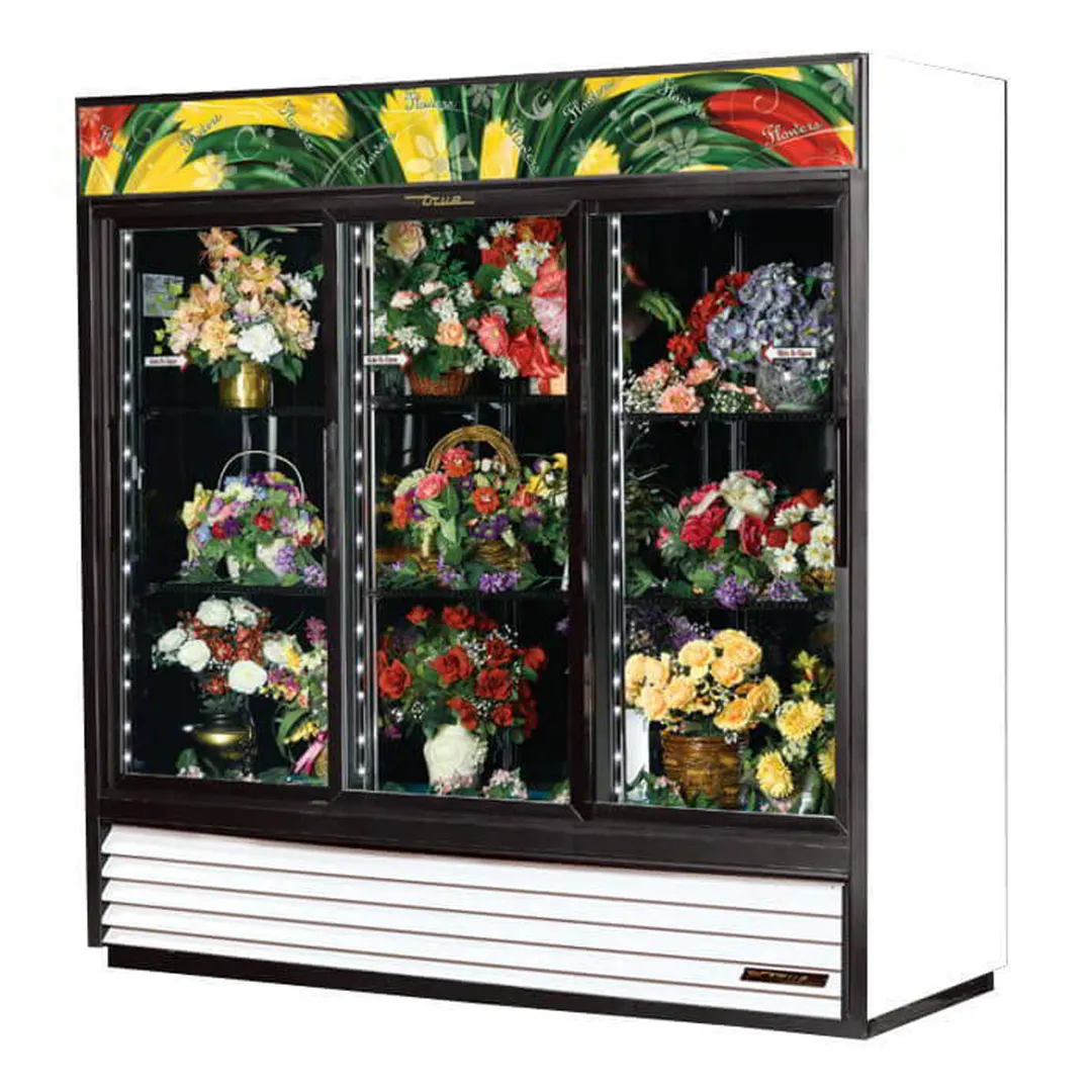True GDM-69FC-HC-LD 78" 3 Sliding Glass Door Floral Merhandiser, w/ 6 Shelves 