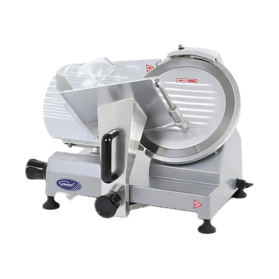 General GSE010 Meat Slicer – 10" Blade, 1/2" Thickness, 1/5 HP, 150W, Belt Drive, Cast Aluminum, Anodized Finish