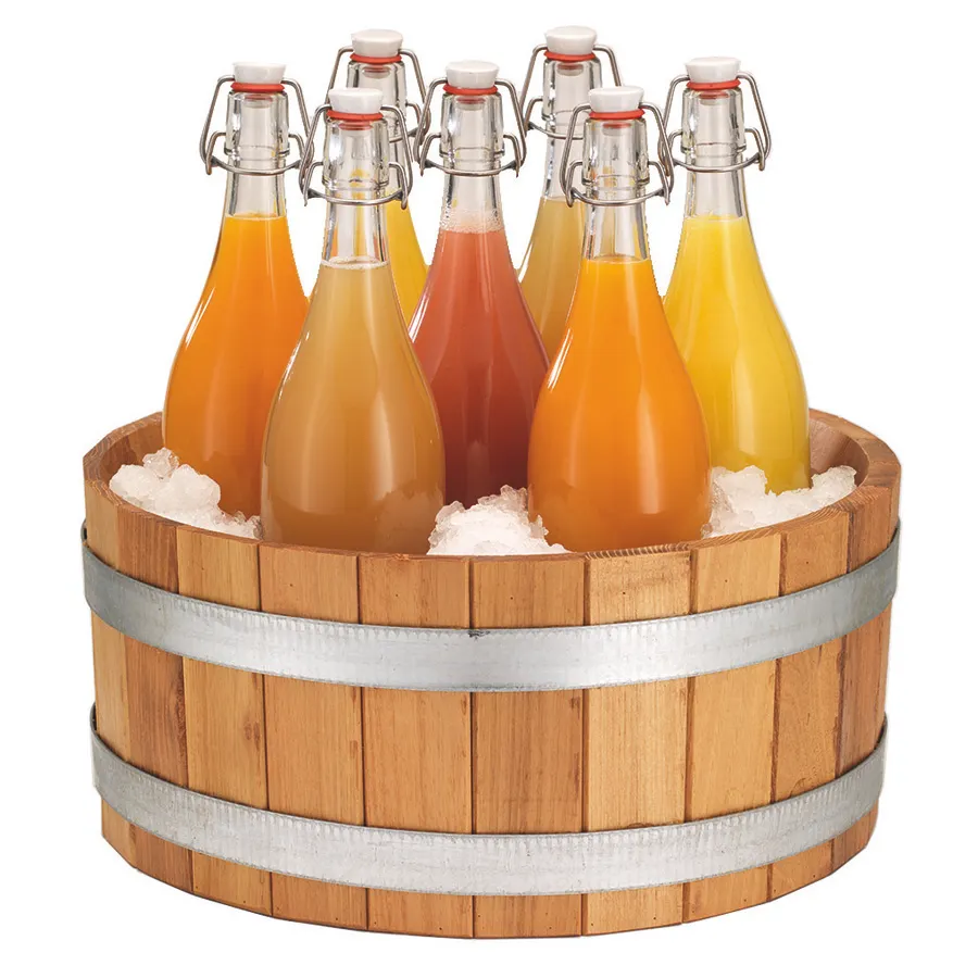 GET 2763060 Frilich Bucket, 15-3/4" Dia x 14-3/10" H, Seven 1‑Quart Bottles, Wood Frame & Liner - Set