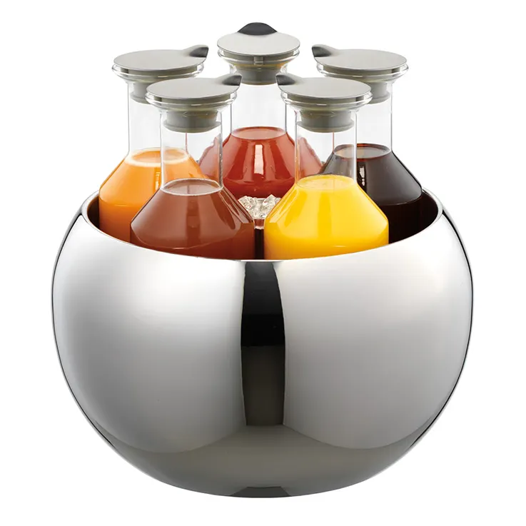GET 3148061 Frilich Carafine Tub Set 13-4/5"×12-3/5" H, Stainless Tub 5 × 1.3 qt Tritan w/Lids - Set