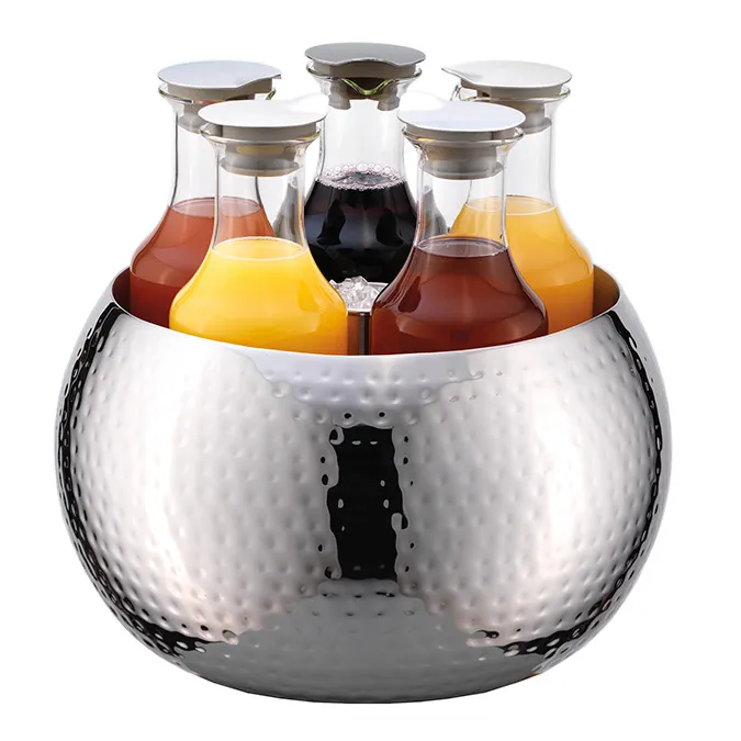 GET 3148063 Tub Set 13-4/5" X 12-3/5" H, 5 1.3qt Tritan Carafes Lids Tub With Ice Tube Hammered -Set