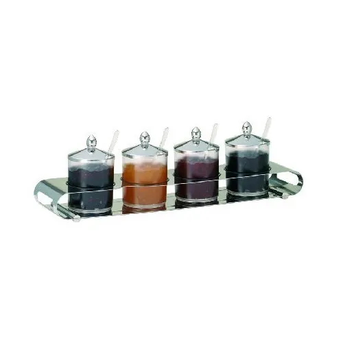 GET 3195012 Frilich Jam Bar, 4-Comp Silv,0.63 Qt SAN Lidded Containers, Steel Base, Dishwasher Safe