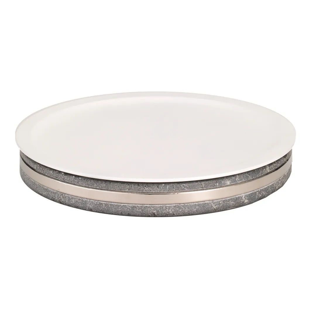 GET 3256050 Food Set, 16" Dia. x 2-4/5" H, White China Plate, Gray Soapstone Base, Steel Hoop - Set