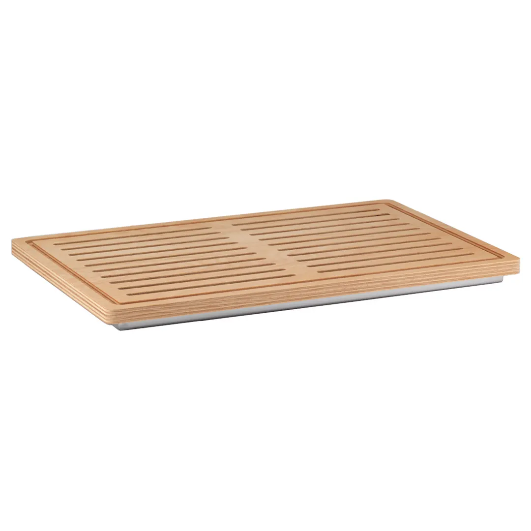 GET 3856010 Bread Board, 22-4/5" x 14-4/5" x 1-2/5" Rectangular Tan Wood, Stainless Reservoir - Set