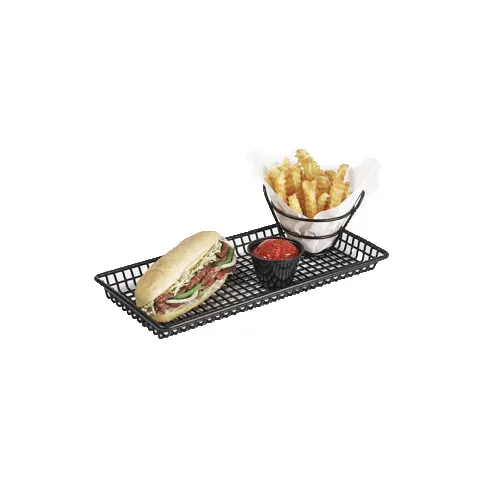 GET 4-35814 Rectangular Grid Basket, 14" x 7" x 1", Iron Polyethylene Coated, Black