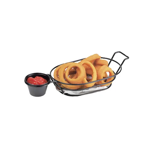 GET 4-361630 Oval Basket, 13-1/4" x 6" x 2", Iron Teflon Coated, Black, with Handle & Cup Holder