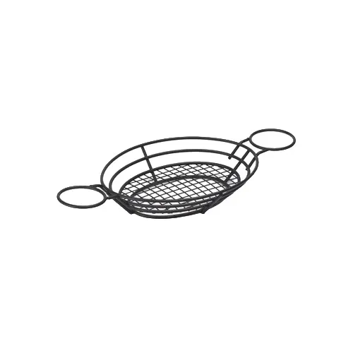 GET 4-38822 Oval Basket, 11" x 8" x 2", Iron Powder Coated Black, Raised Grid Base & 2 Cup Holders