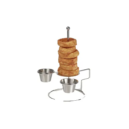 GET 4-81878 Clipper Mill Onion Ring Tower - 4" Dia., 7" H, Stainless Steel, 2 Condiment Cup Holders