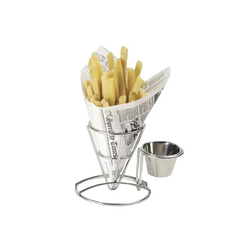 GET 4-880164 Stainless Steel Fry Cone Basket, 3-3/4" Dia. x 5"H with Condiment Cup Holder