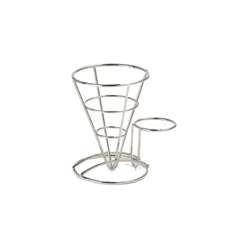 GET 4-88864 Fry Cone Basket, 5" Dia. x 7"H, Stainless Steel with 2-3/4" Dia. Condiment Cup Holder