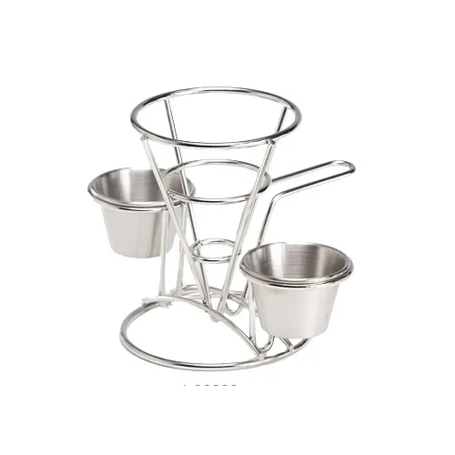GET 4-96282 Clipper Mill Fry Cone Basket, 4-1/4" Dia. x 6" H, Stainless, 2 Cup Holders 2-3/4" Dia.