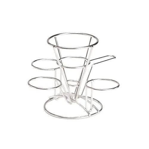 GET 4-96283 Stainless Steel Fry Cone Basket, 4-1/4" Dia. x 6"H with Handle and 3 Cup Holders