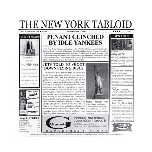 GET 4-TY1200 Food-Safe New York Newsprint Liner, 12" X 12", Paper, White