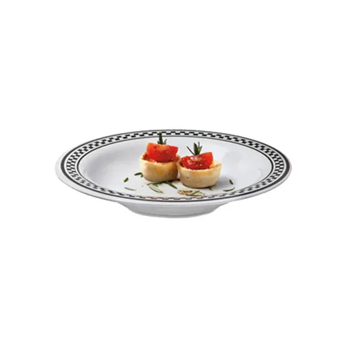GET B-139-X Bowl, 13 oz, 9‑¼" Dia x 1‑¼" H, White/Black Checkerboard Rim, Melamine - 1 Dozen