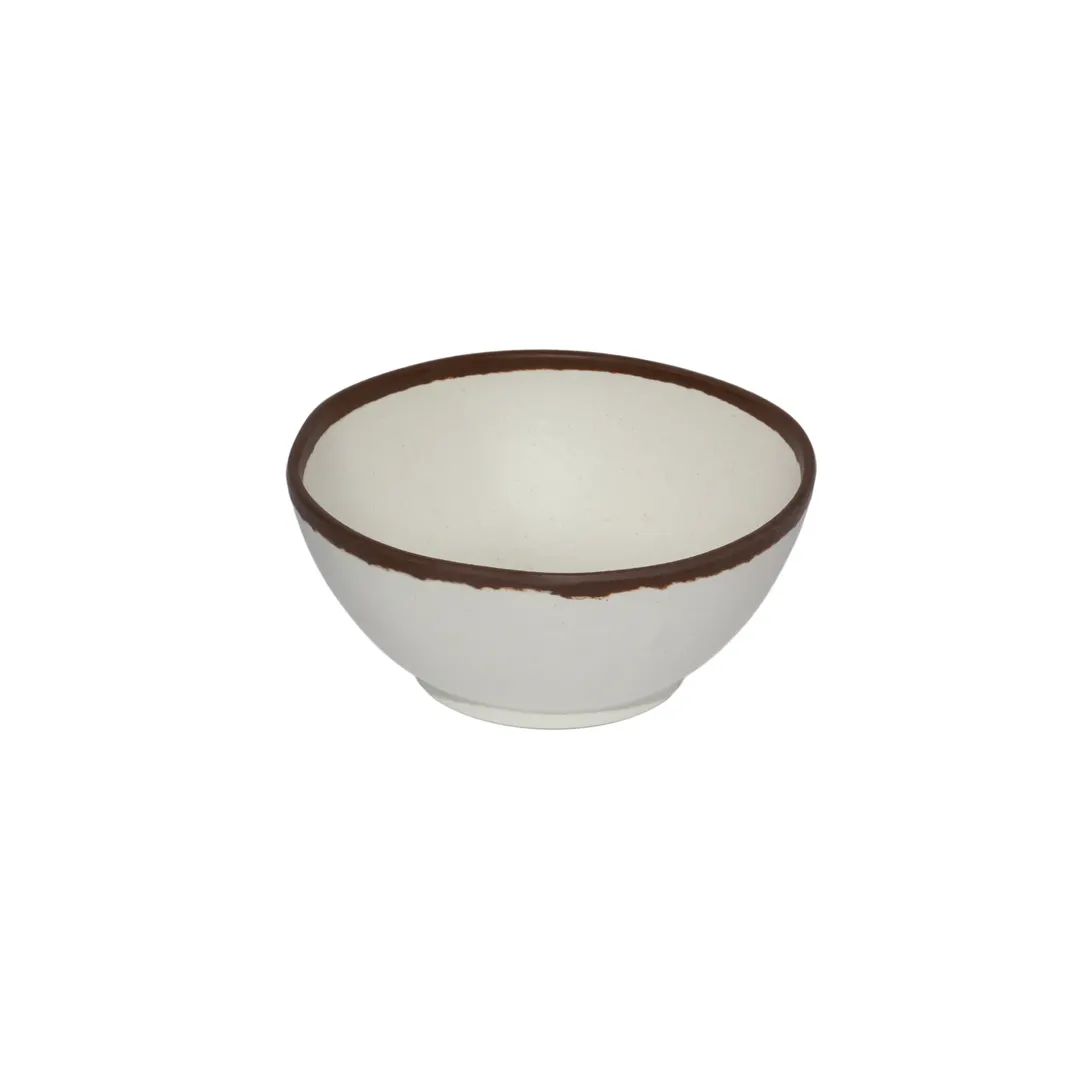 GET B-302-CRM - 20 oz Salad Bowl, 6‑1/4" Dia × 2‑1/4" H, Round Beige Melamine Brown Trim - Dozen