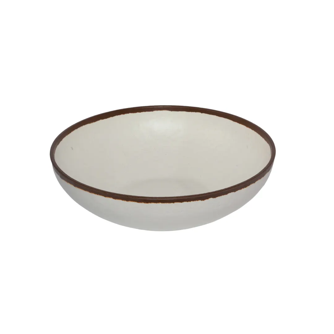 GET B-320-CRM 4 Qt. (4.56 Qt. Rim-Full) Cream Brown Trim Melamine Bowl, 12.25" Dia. x 3.25" H