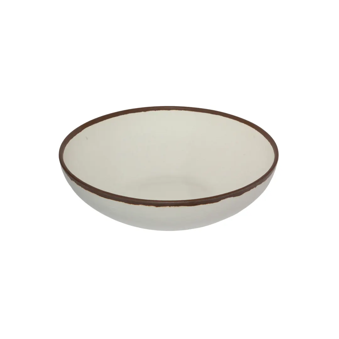 GET B-330-CRM Pottery Market Bowl, 5.5 Qt, 13.5" Dia x 3.75"H, Melamine, Cream with Brown Trim