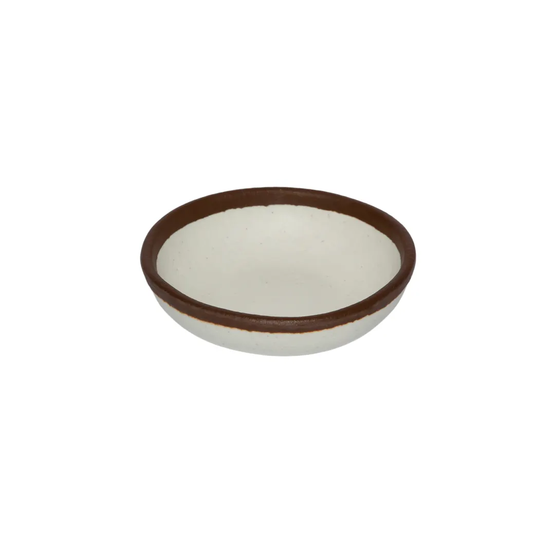GET B-35-CRM Ramekin, 2 oz, 3-1/2" Dia x 1" H, Melamine, Beige with Brown Trim - Dozen