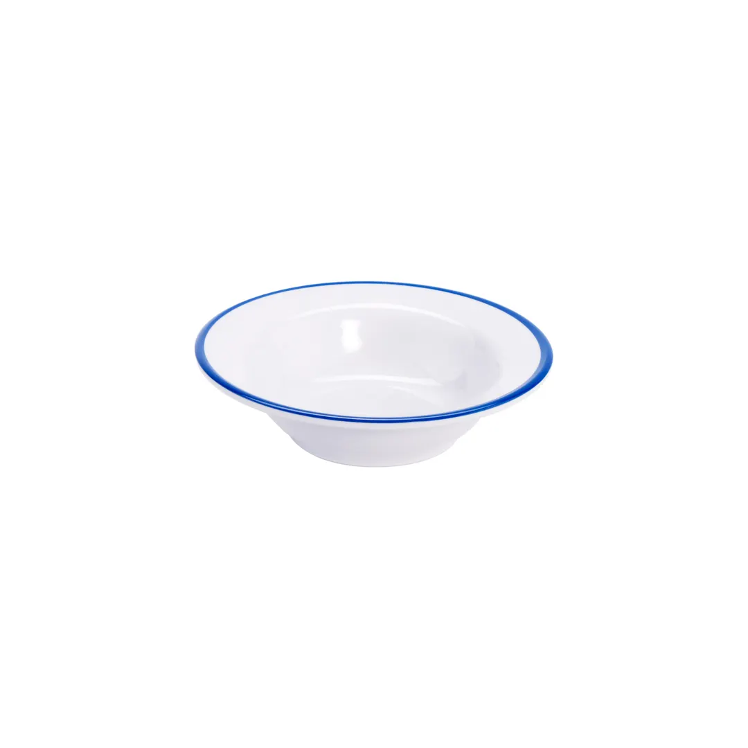 GET B-50-W/CB Settlement Bistro Side Bowl, 5" Diameter, 4.5 oz, White/Blue Trim, Melamine - Dozen