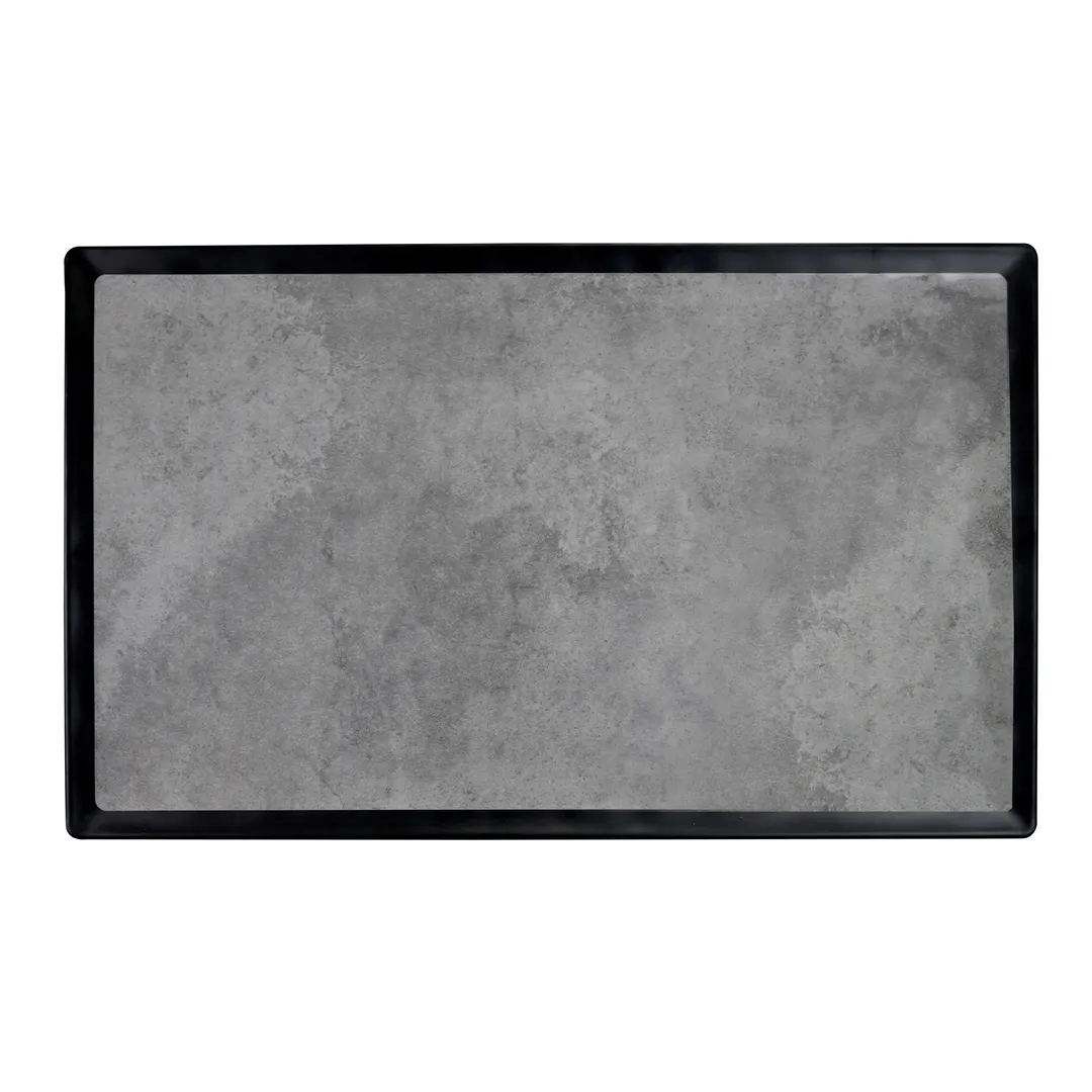 GET B177208-SLVB Tray, 20-3/4" L x 12-3/4" W x 1/2" H, Rectangular Black Melamine with Silver Decal