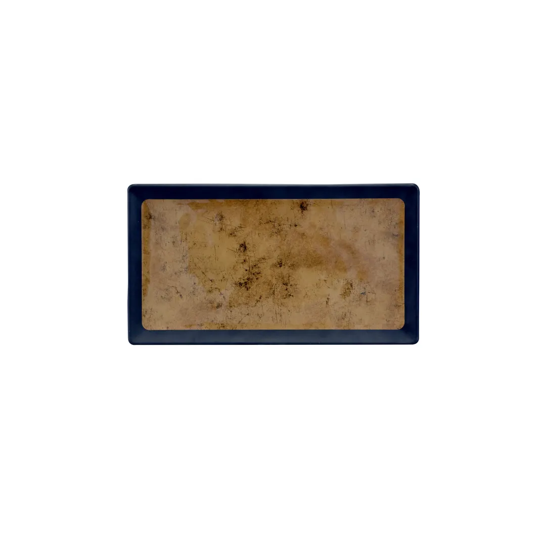 GET B179128-GLDB Tray, 12-5/8" x 6-7/8" x 1/2", Black Melamine, Gold Decal, Scratch‑Resistant