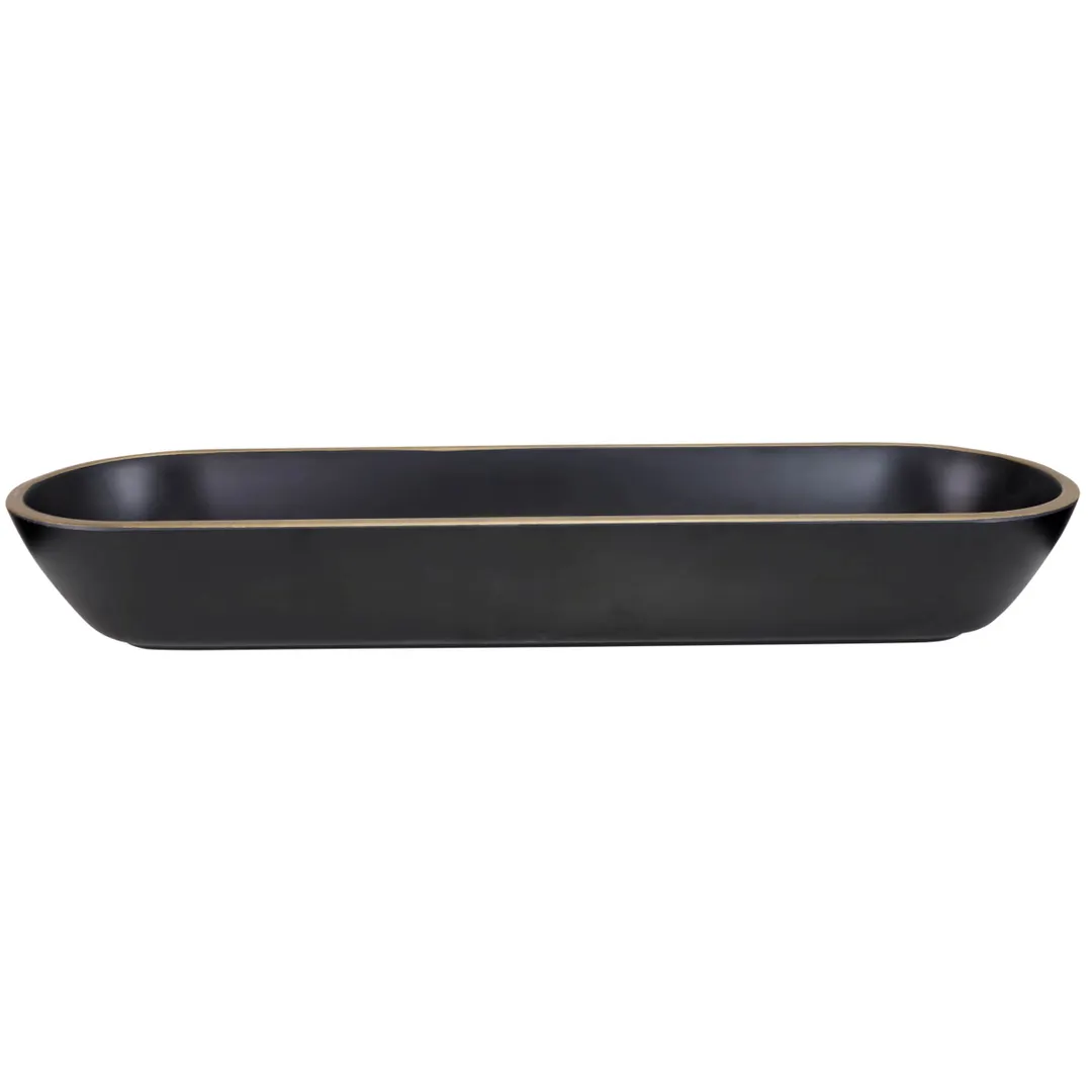 GET B247200-GLDB Bowl, 97 Oz., 20-1/8"L x 5-7/8"W x 3"H, Oval Melamine, Black with Gold Rim
