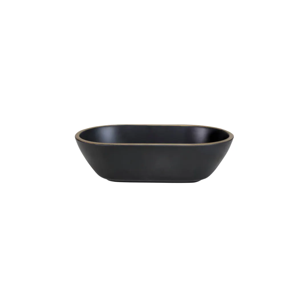 GET B249102-GLDB Elite Global Solutions Bowl, 45 Oz., Oval, Melamine, Black with Gold Rim