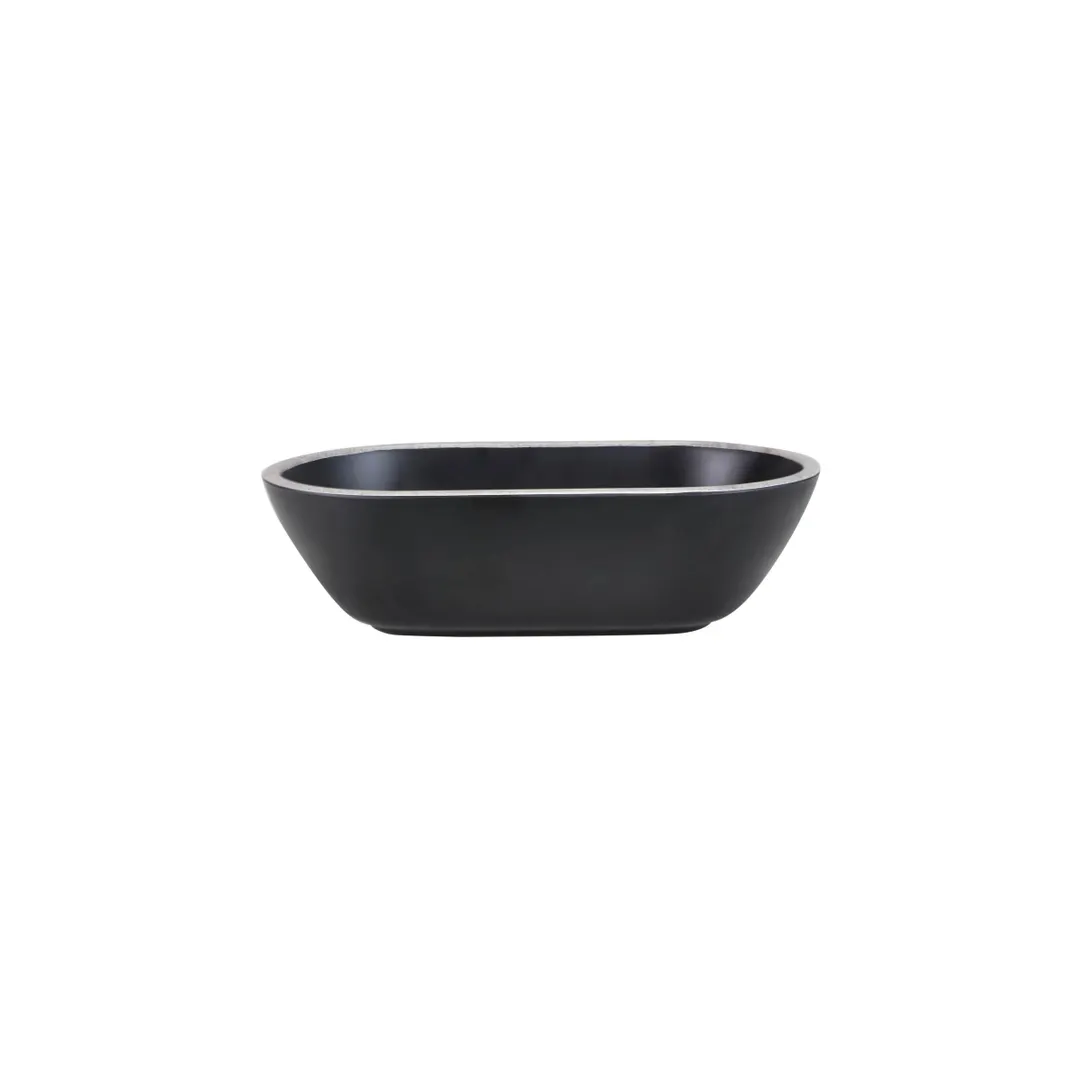 GET B249102-SLVB Elite Bowl, 45 Oz., 10-1/8"L x 5-7/8"W x 3"H, Oval Melamine, Black with Silver Rim