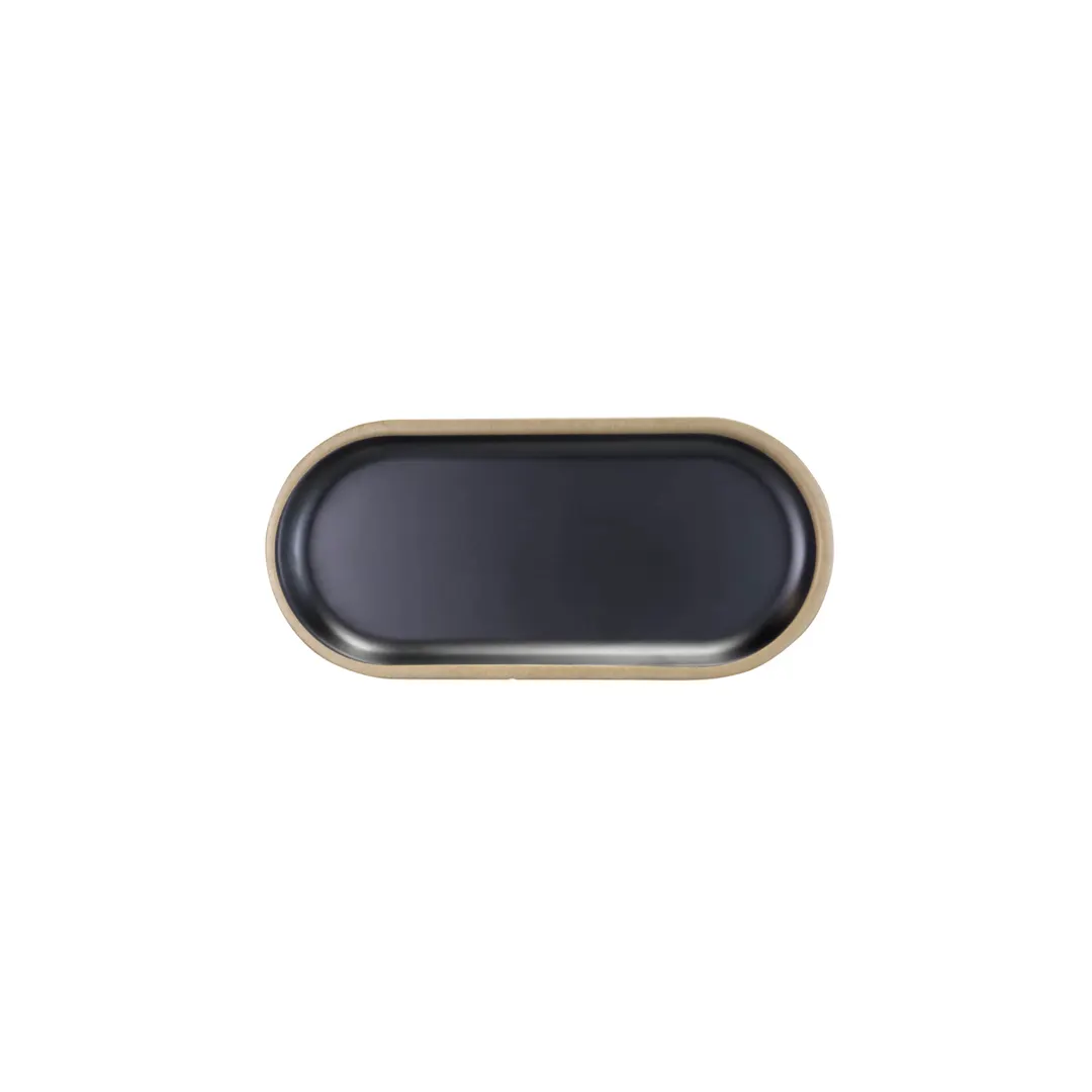 GET B252102-GLDB Elite Plate, 10-1/4"L x 4-3/4"W x 3/4"H Oval Melamine, Black with Gold Rim