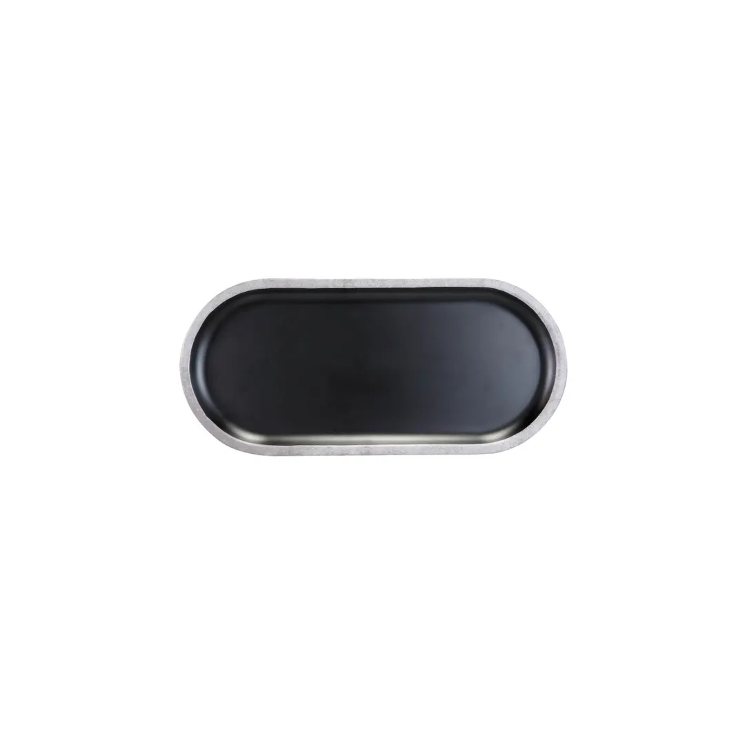 GET B252102-SLVB Plate, 10-1/4"L x 4-3/4"W x 3/4"H, Oval Melamine, Black with Silver Rim