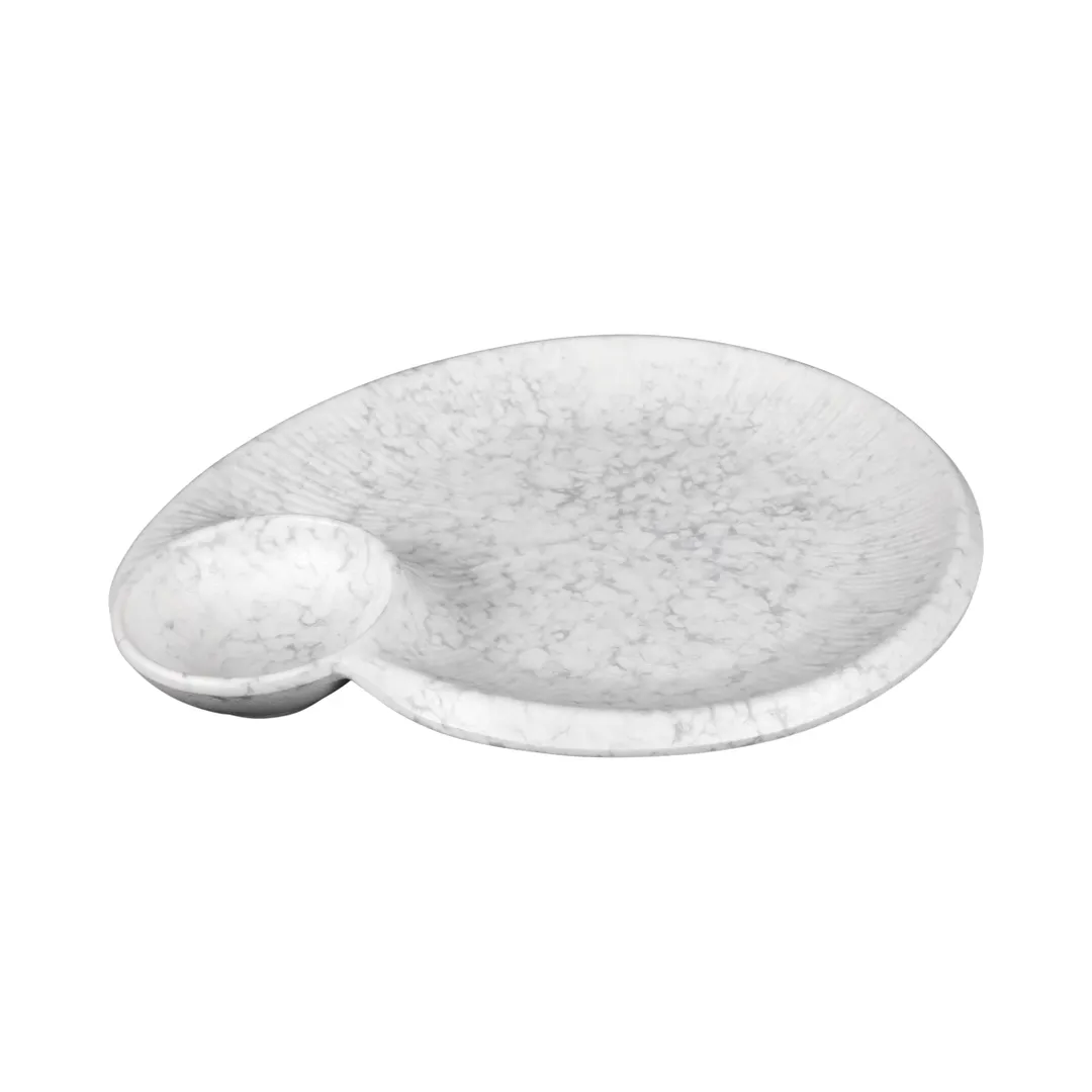 GET B429095-GYM Chip & Dip Plate, 9" x 8" x 1", 1-1/2 oz, Melamine, Gray Marble, 2 Compartments