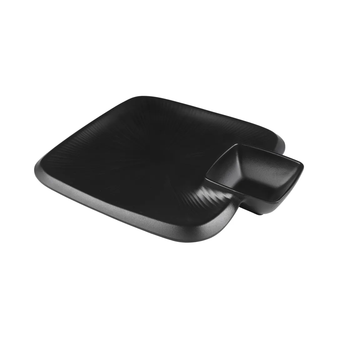 GET B524105-B Elite Global Solutions Chip & Dip Plate, 11" x 10" x 1 1/8", Melamine, Black