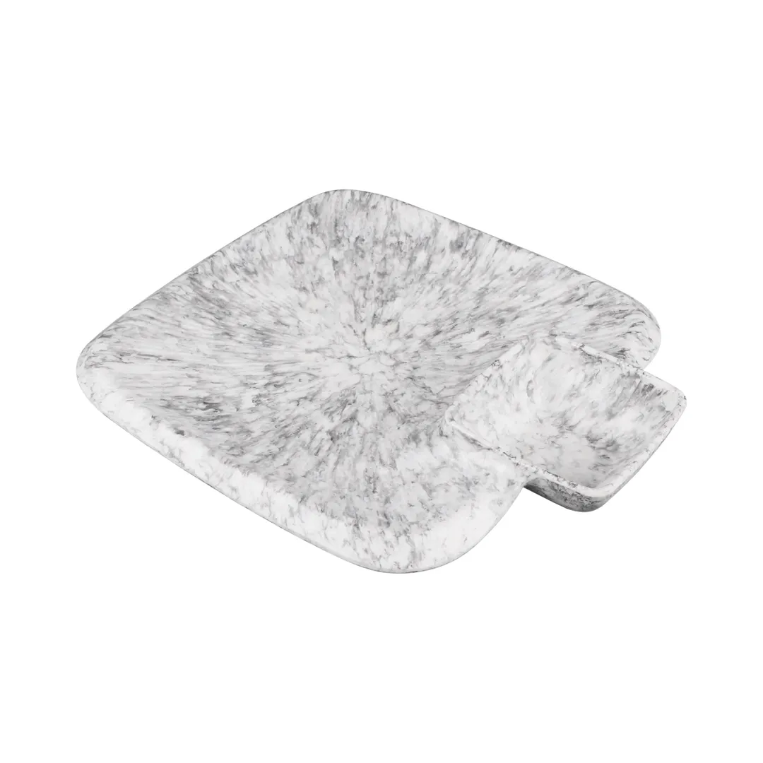 GET B524105-BBM Chip & Dip Plate, 11" Round, 2 Compartment, Black Marble, Melamine, BPA Free
