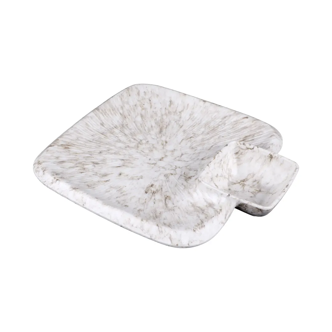 GET B524105-BRM Chip & Dip Plate, 11" x 10" x 1 1/8", Melamine, Brown Marble, 2 Compartments
